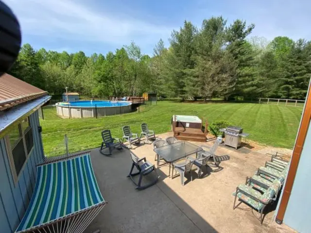 Patio, pool and hot tub