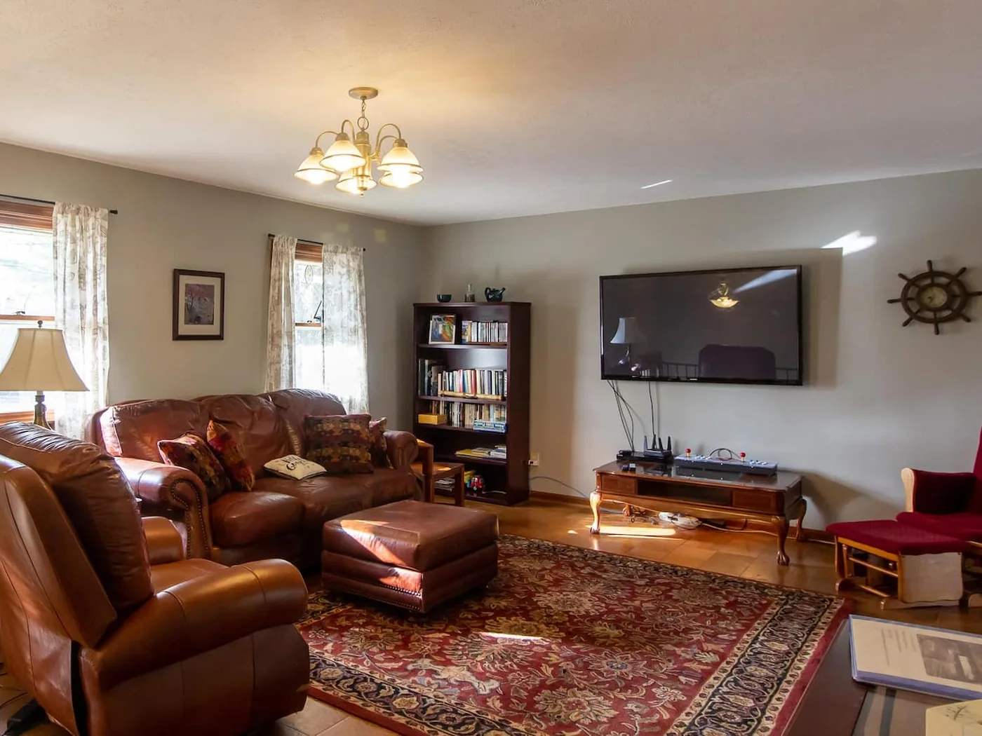Second-floor living room with 60-inch TV