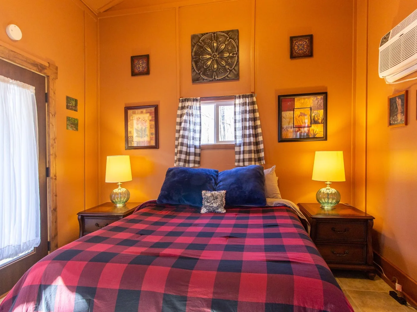 Cabin interior with queen bed